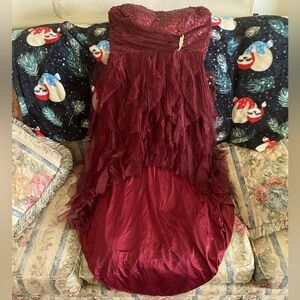 Burgundy Strapless High-Low Formal Dress
